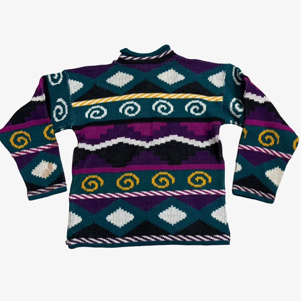 Vintage Youth Grand USA Sweater Kids M 10/12 90s Colorful Geometric Knit